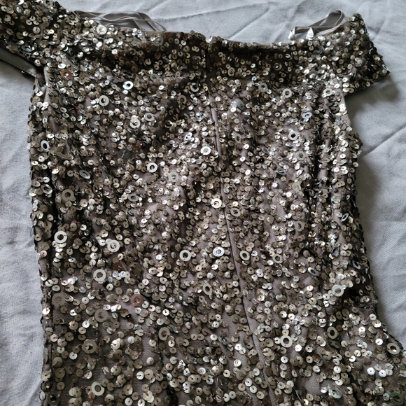 Sequins off-shoulder silver long formal or wedding - Picture 8 of 9